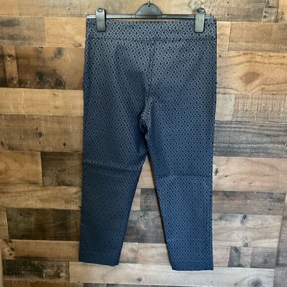 Krazy Larry Pants Straight Leg Pull On Diamond Print Blue Grey Stretch Women 14 - Picture 11 of 12